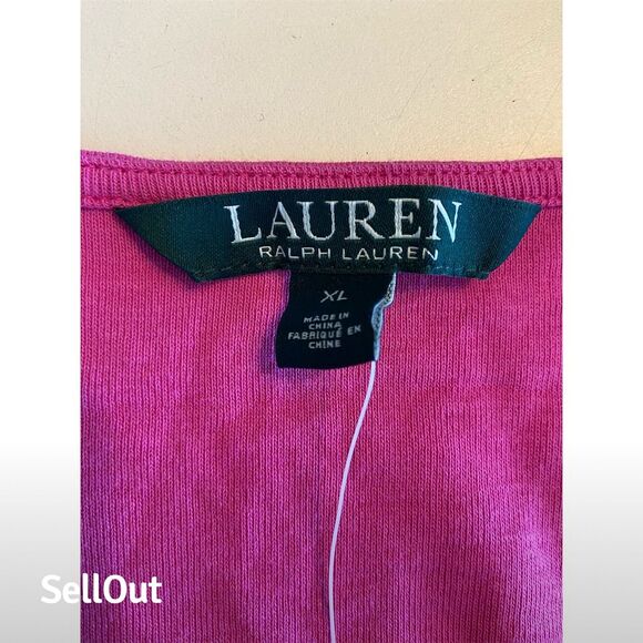 Lauren Ralph Lauren Women's V-Neck Blouse Pink XL 3/4 Sleeve Casual - Picture 5 of 6
